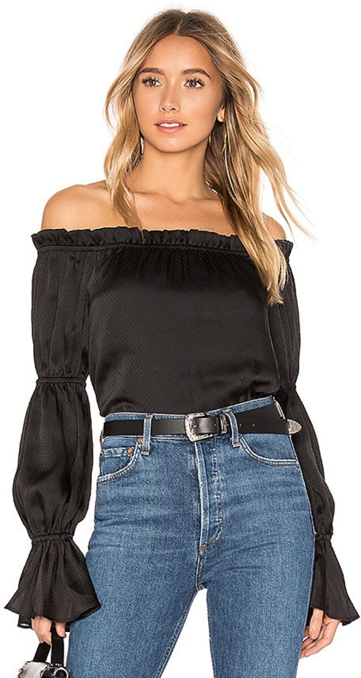 Superdown Off Shoulder Tina Long Sleeve Blouse Women's Size S Black